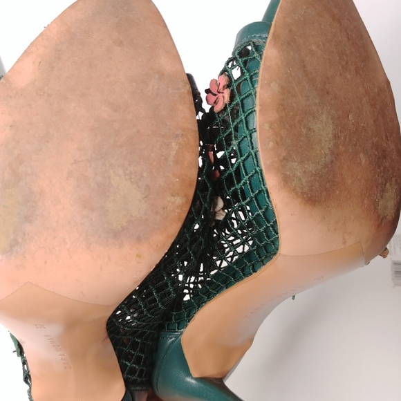 Zara Sz 37 Green Mesh Floral Applique Bootie Heels - Picture 7 of 7